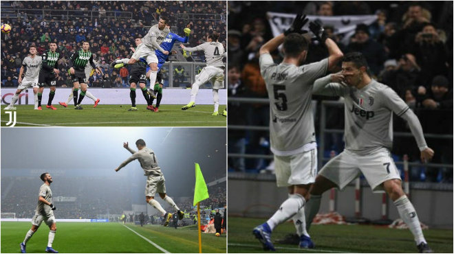 CHÙM ẢNH: Nã đại bác bằng đầu, Ronaldo khiến tất cả phát cuồng với hành động ‘copy’ pha ăn mừng nổi tiếng của đồng đội