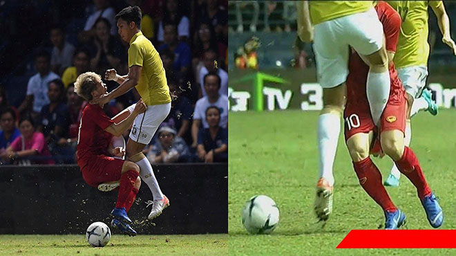 Vừa vào sân đã quẩy tưng bừng, Công Phượng bị cầu thủ Thái Lan chơi xấu đá bóng vào đúng “chỗ họa mi”
