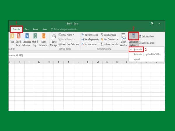 Hàm SUM trong Excel không tự động cập nhật