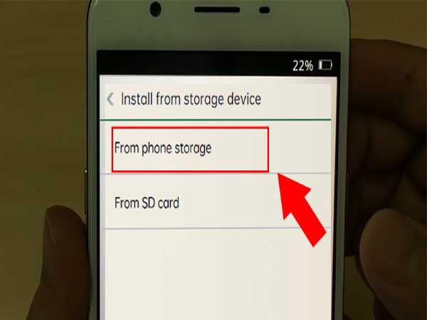 mở khóa màn hình và chọn "From phone storage."